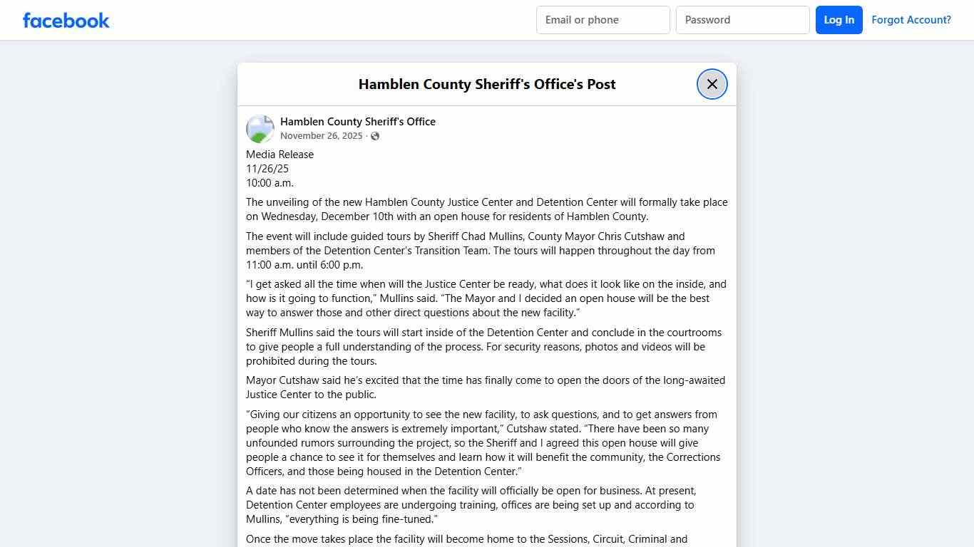 Media Release 11/26/25... - Hamblen County Sheriff's Office | Facebook